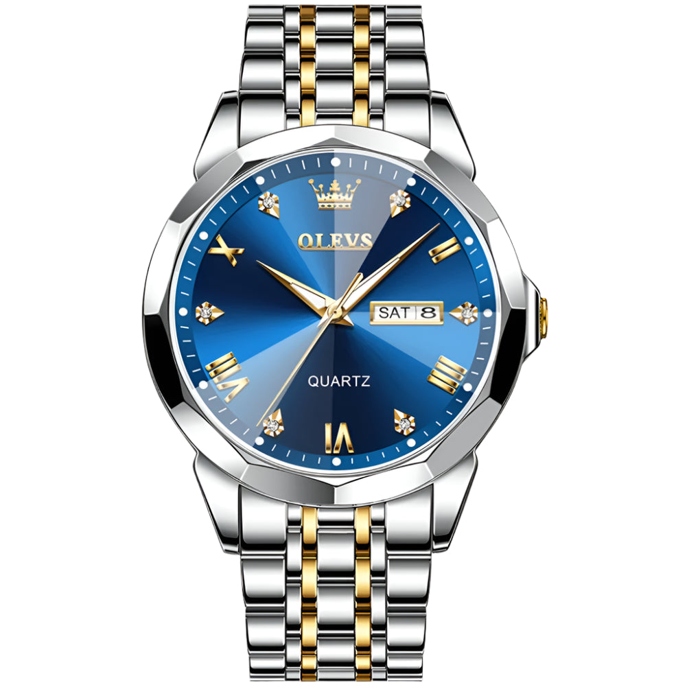 Luxury Diamond Accent Watch - Two Tone Stainless Steel With Day And Date Display