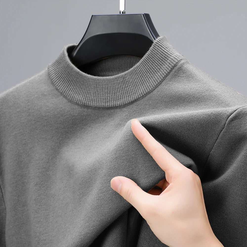 Men’s Mock Neck Knit Jumper – Long Sleeve Layering Pullover