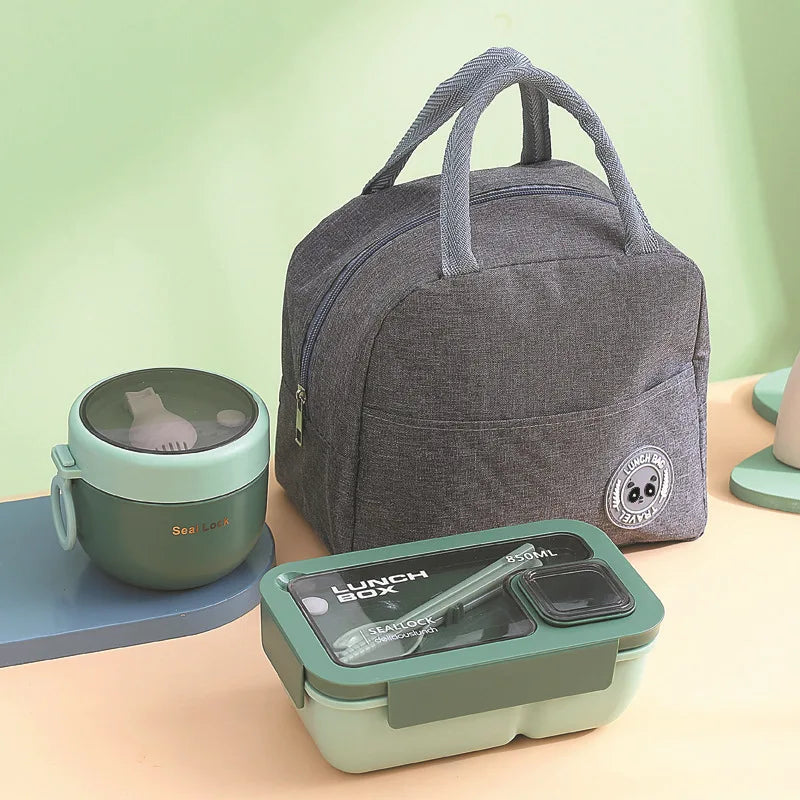 Insulated Lunch Box Set with Bag – 3 Piece Portable Food Container & Cutlery