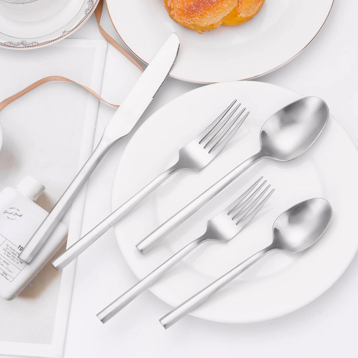 Stainless Steel Mirror / Matte Cutlery Set – 6/16/20 Piece Silver Flatware with Dinner Knives, Forks, Spoons & Dessert Utensils