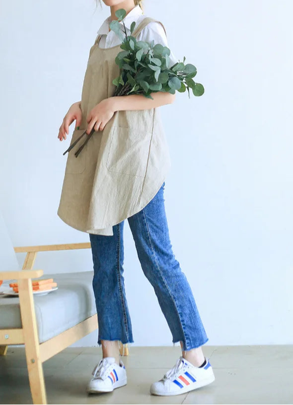 Cross Back Apron for Women – Japanese Style Pinafore Apron with Pockets for Cooking, Gardening & Crafts