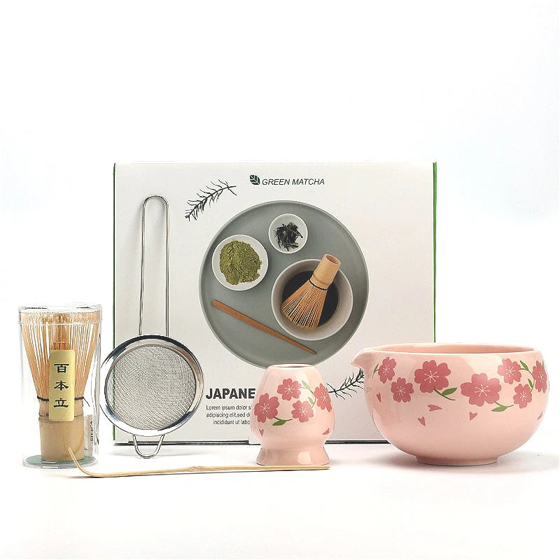 Hanami Blossom Ceramic Tea & Coffee Gift Set – Complete Home Tea Kit with Bowl, Whisk and Scoop