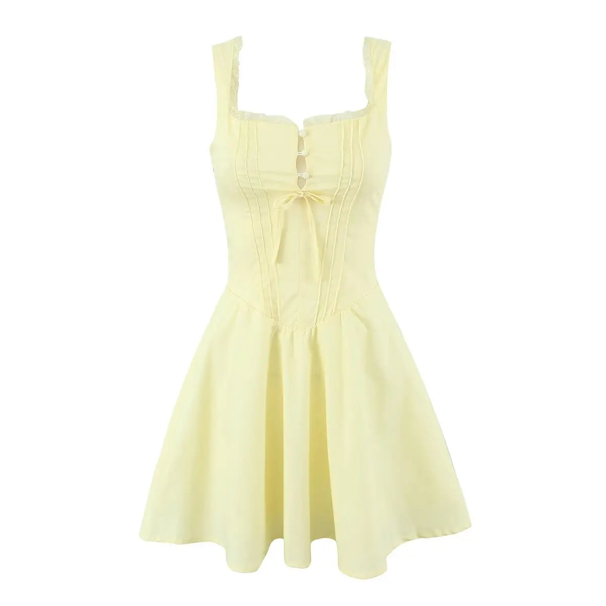 Sorvella Corset Skater Dress with Lace Trim – Baby Blue, White, Pale Yellow or Black Fit and Flare Mini Dress