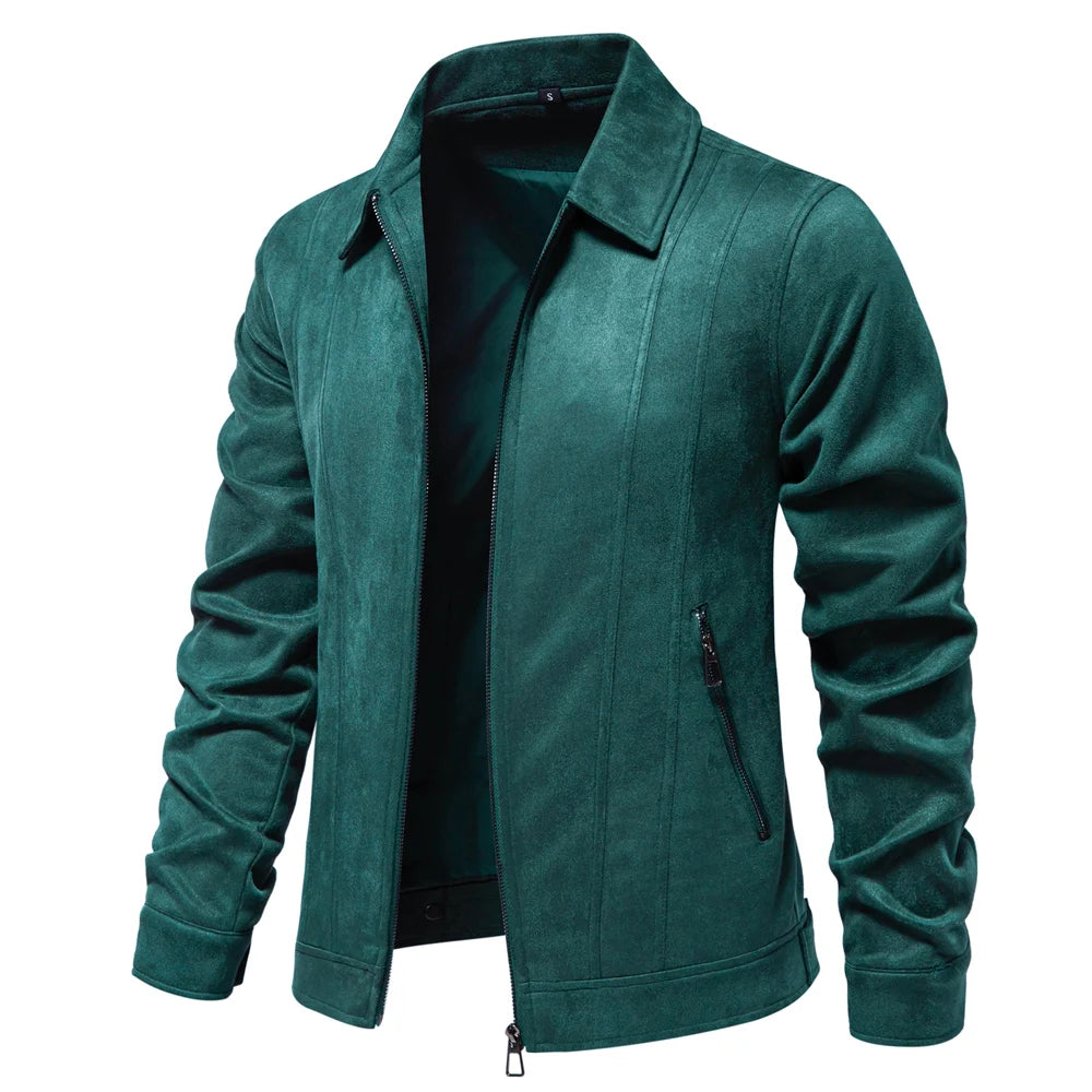 Men's Zip-Up Faux Suede Jacket-Classic Collared Casual Outerwear
