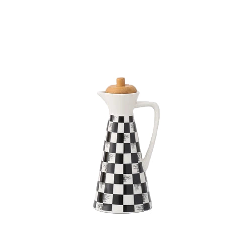 Ceramic Oil and Vinegar Dispenser Bottle with Wooden Lid – Modern Drizzle Jug for Olive Oil & Dressing