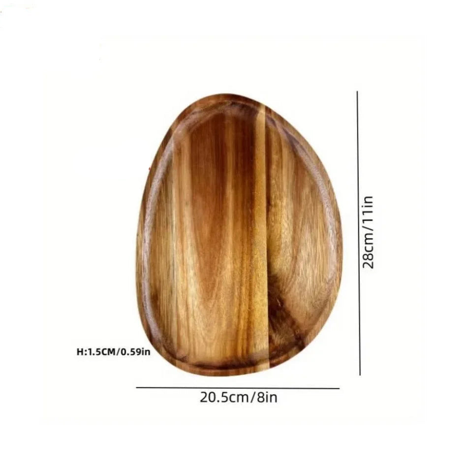 Acacia Wooden Serving Tray – Natural Solid Wood Snack & Food Platter for Coffee, Tea & Appetisers