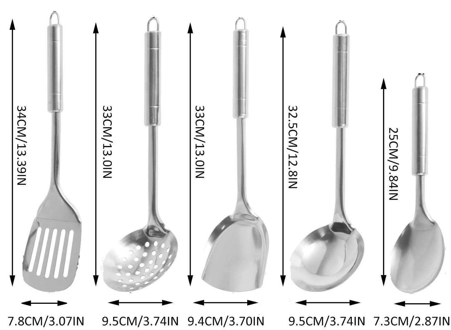 Stainless Steel Cooking Utensil Set – 5 Piece Kitchen Tools with Turner, Ladle, Serving Spoon, Slotted Spoon & Skimmer