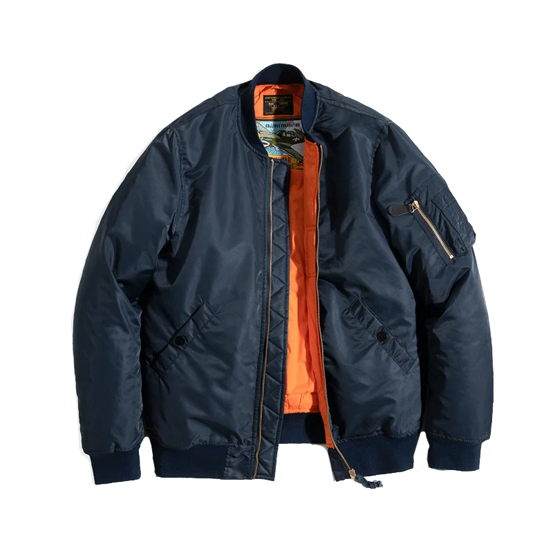 Classic Bomber Jacket – Utility Flight Jacket with Zipper And Orange Lining