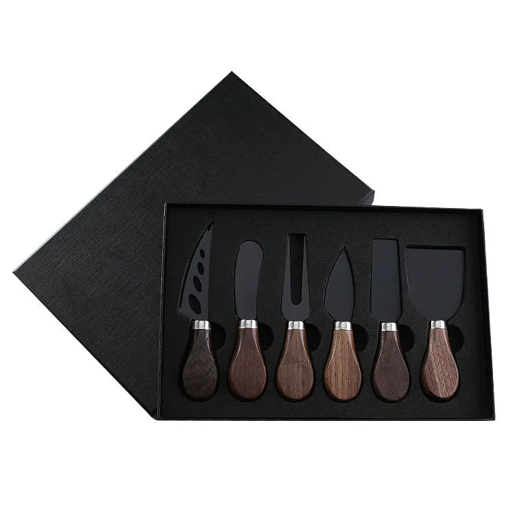 Walnut Handle Cheese Knife Gift Set – 4 or 6 Piece Cheese Tools with Fork & Spreader