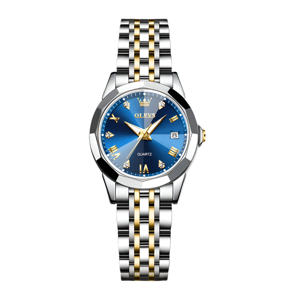 Luxury Diamond Accent Watch - Two Tone Stainless Steel With Day And Date Display