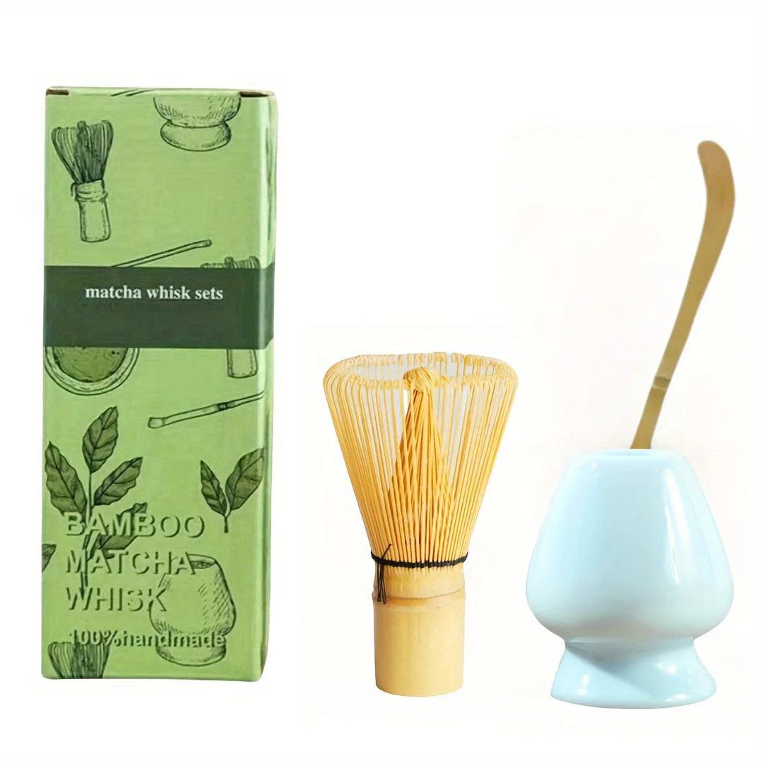 Bamboo Matcha Whisk & Scoop Set – 3-Piece Japanese Tea-Making Kit with Ceramic Holder