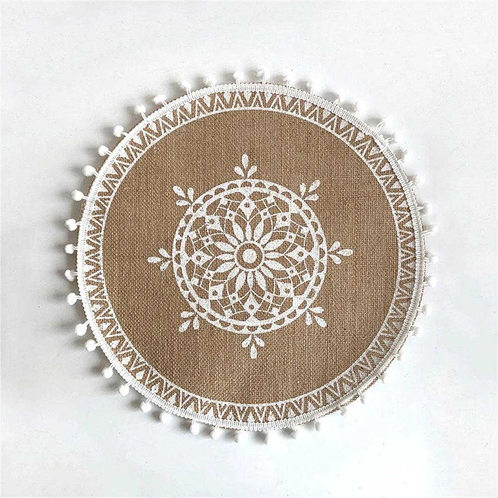 Boho Jute Round Placemats with Tassels – 38cm Natural Woven Table Mats for Rustic Dining & Home Decor