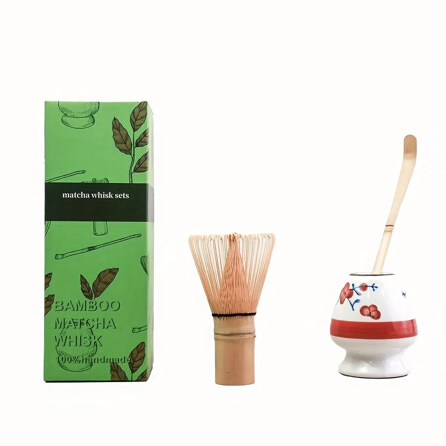 Bamboo Matcha Whisk & Scoop Set – 3-Piece Japanese Tea-Making Kit with Ceramic Holder