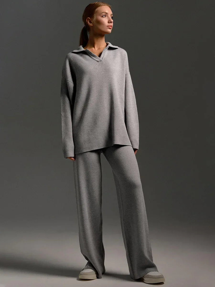 Serelina Relaxed Fit Knit Co-Ord Set – Wide Leg Jumper Lounge Set for Women