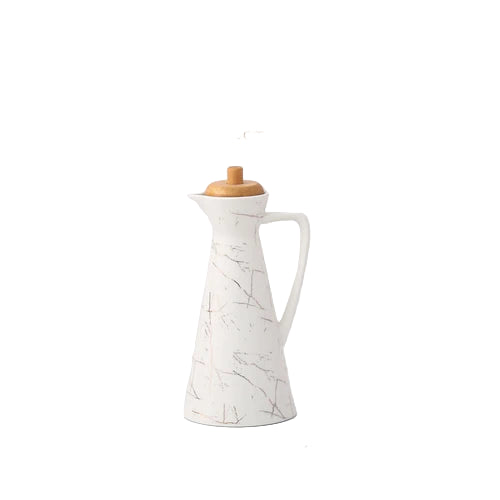 Ceramic Oil and Vinegar Dispenser Bottle with Wooden Lid – Modern Drizzle Jug for Olive Oil & Dressing