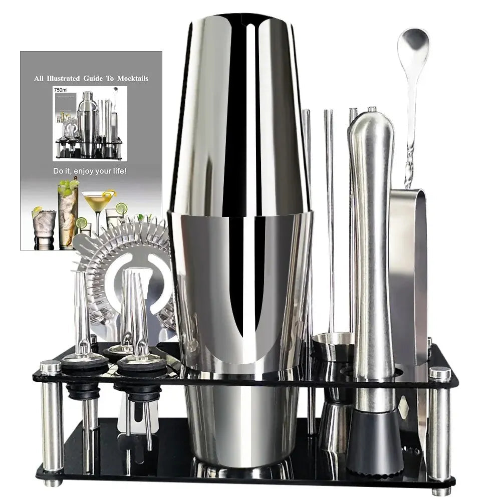 Stainless Steel Cocktail Shaker 13 Piece Set With Stand