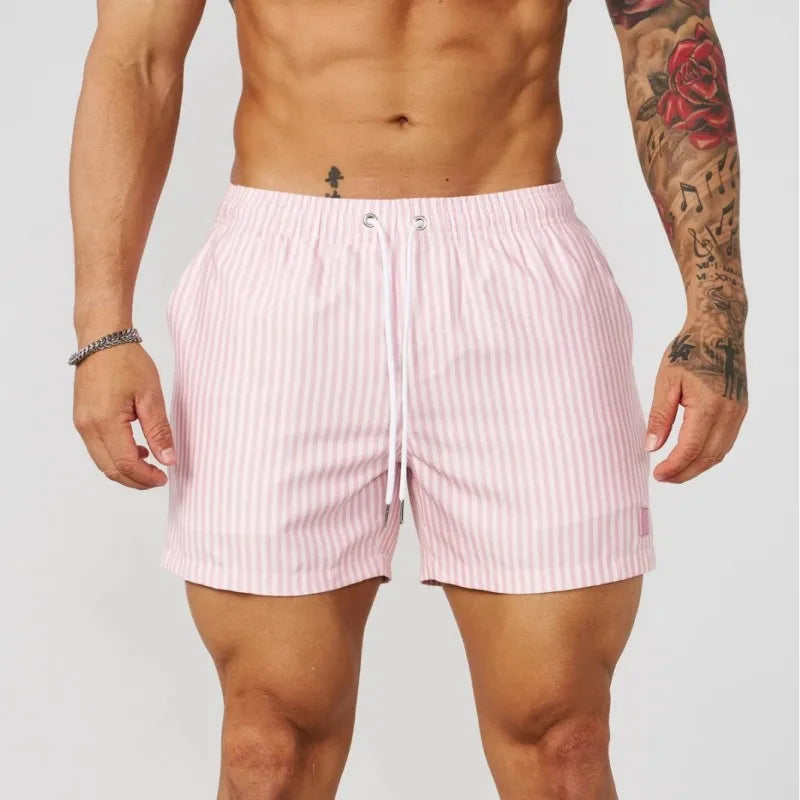 Men’s Striped Summer Shorts – Lightweight Elastic Waist Casual Holiday Shorts with Drawstring