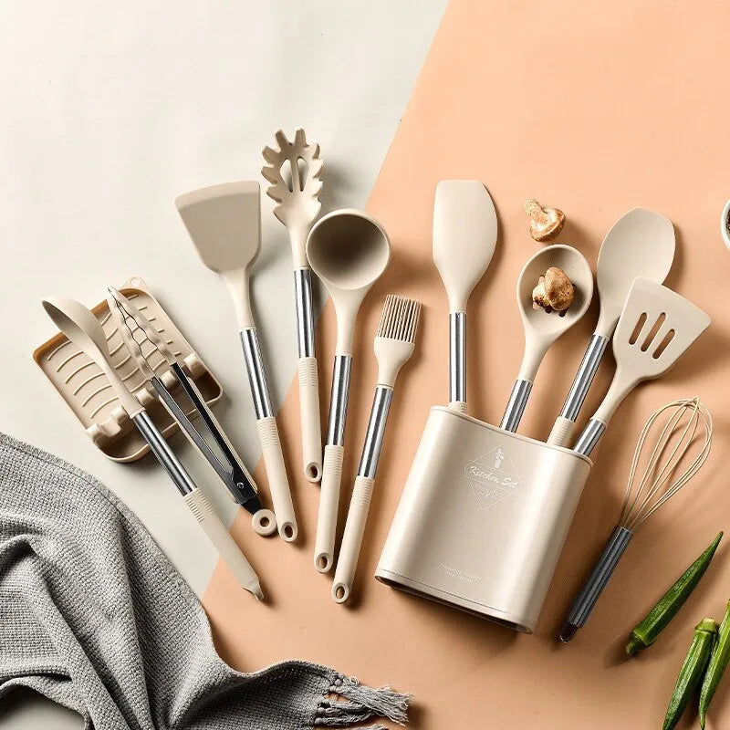 13-Piece Silicone Kitchen Utensil Set with Holder – Non-Scratch Heat Resistant Cooking Tools