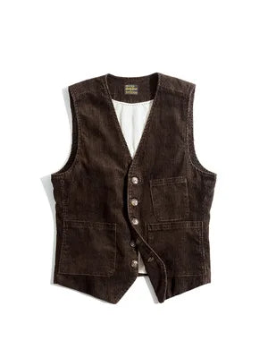 Wexley Men’s Corduroy Waistcoat – Button Front Vest with Adjustable Back Strap