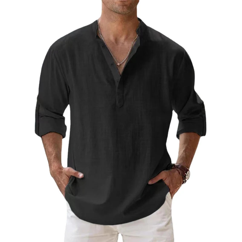 Men's Casual Long Sleeve Linen Shirt