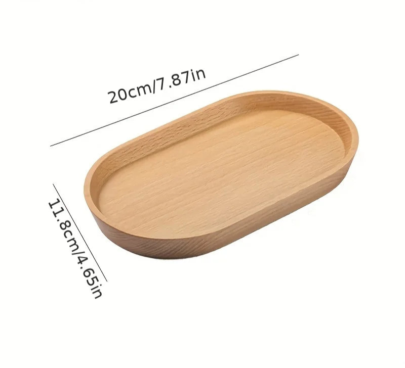 Solid Wood Oval Serving Tray – Natural Wooden Snack Plate for Dessert, Fruit or Drinks