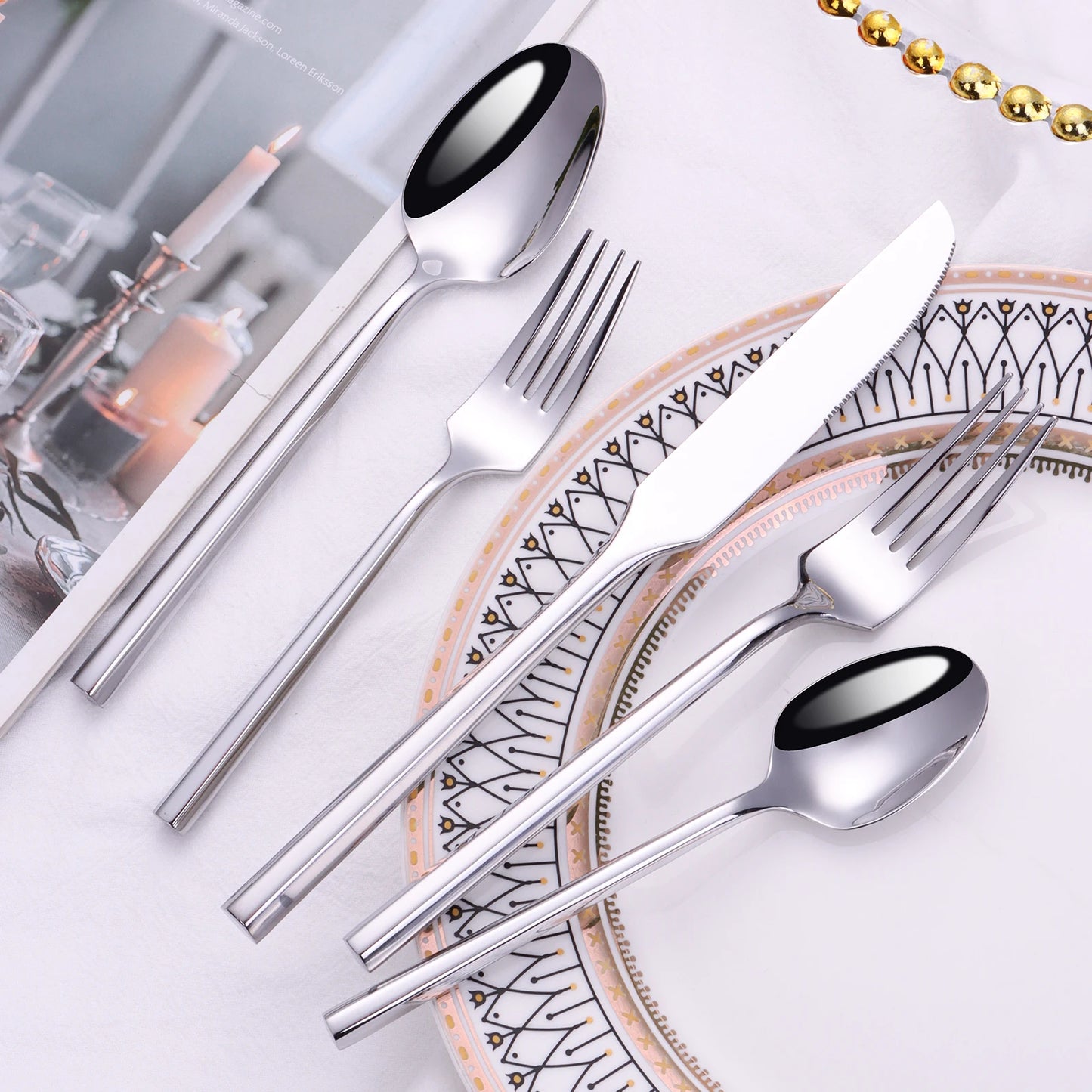 Stainless Steel Mirror / Matte Cutlery Set – 6/16/20 Piece Silver Flatware with Dinner Knives, Forks, Spoons & Dessert Utensils