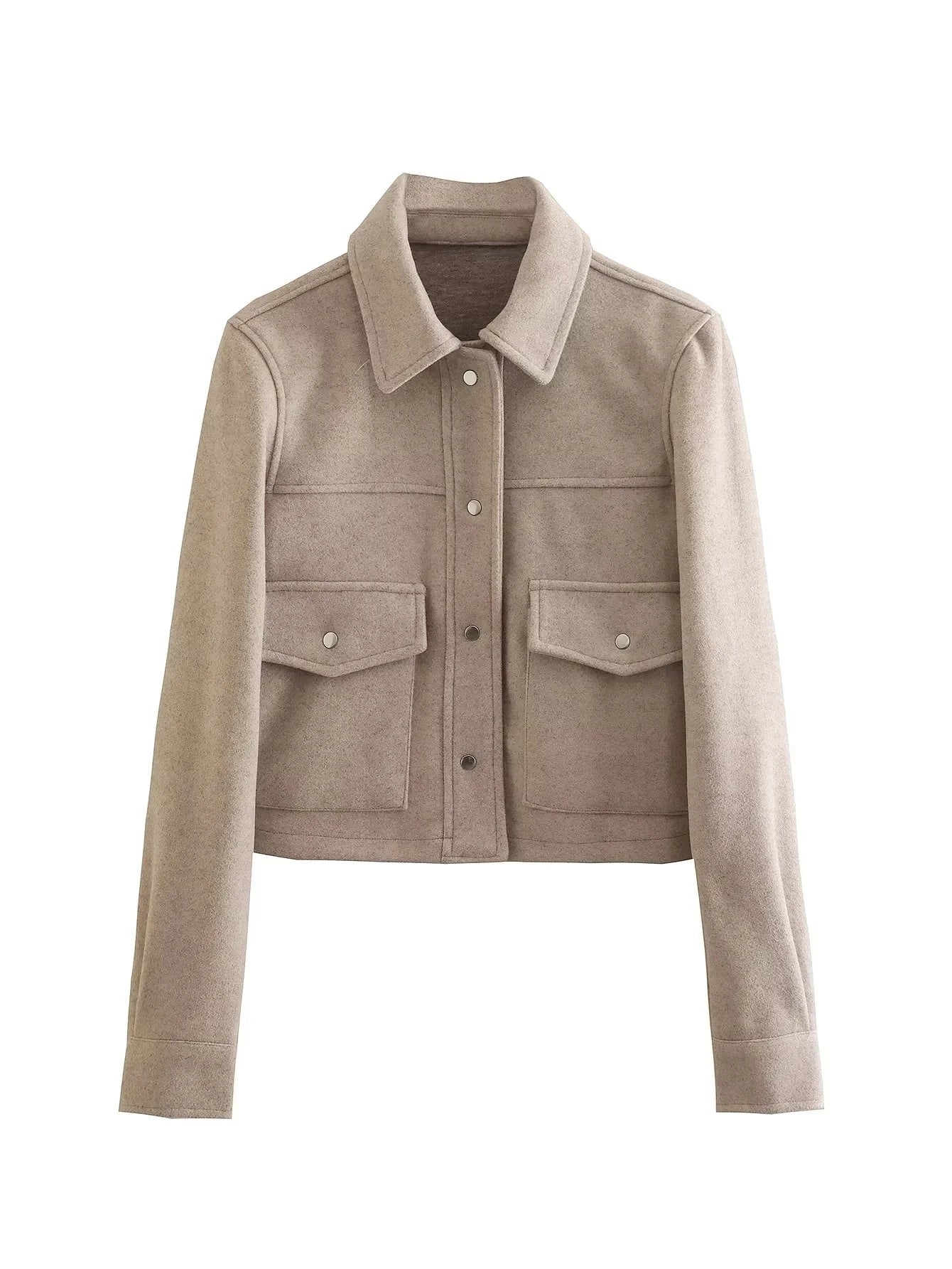 Noa Cropped Lightweight Utility Jacket – Casual Spring Shacket with Front Pockets in Beige, Pink, Green, Khaki & Black