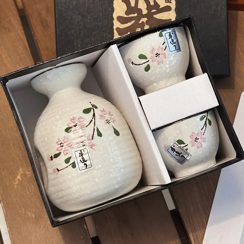 Sakura Bloom Japanese Sake Set – Hand-Painted Ceramic Sake Bottle & Cup Gift Set with Cherry Blossom Design