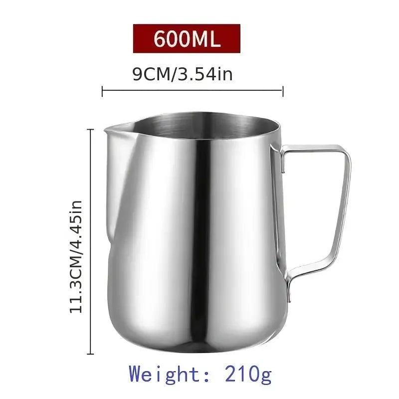 Stainless Steel Milk Frothing Jug – 350ml 600ml 900ml Coffee Pitcher with or without Measurement Scale