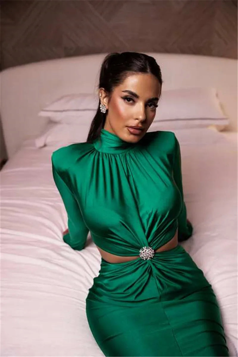 Serena Embellished Cut-Out Turtleneck Bodycon Midi Dress