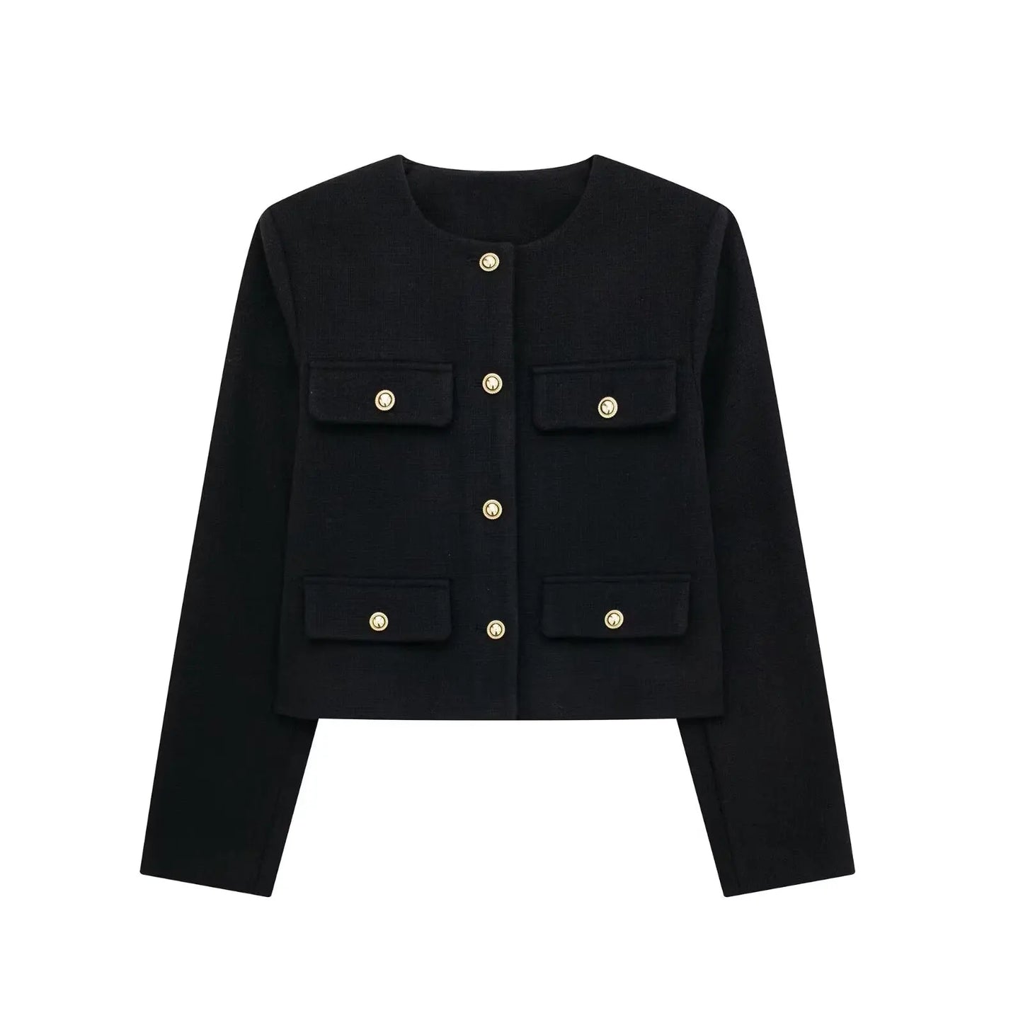 Giada Gold Button Pocket Jacket – Tailored Cropped Blazer-Style Spring Jacket in Cream, Black, Red, Beige & More