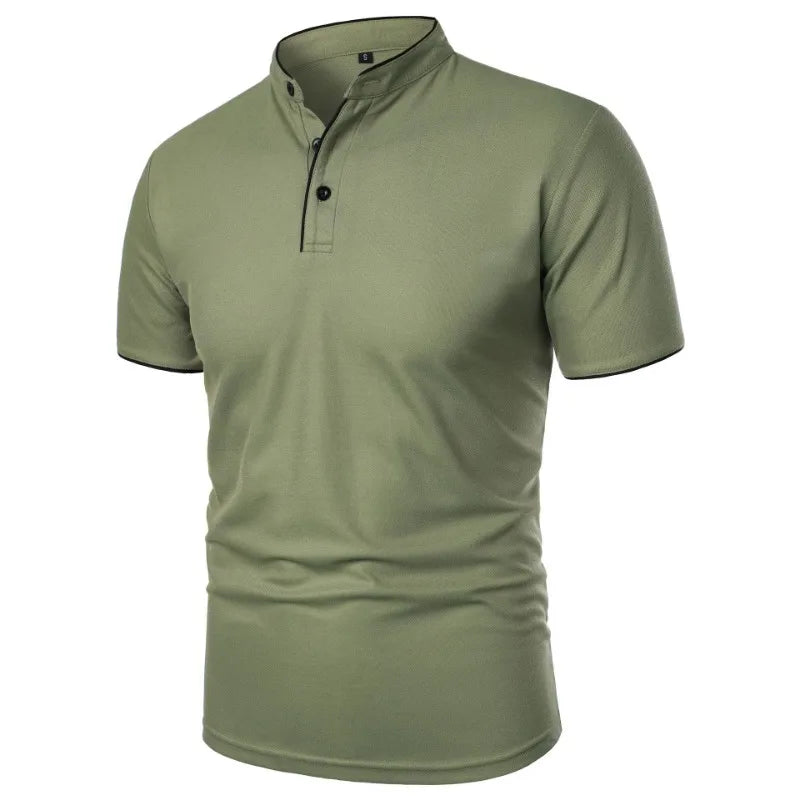 Men’s Mandarin Collar Polo Shirt – Short Sleeve Casual Buttoned Tee in 9 Colours for Everyday Comfort