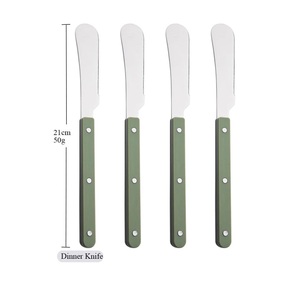 Green/ White Handle Stainless Steel Cutlery Set – 16-Piece Flatware with Forks, Knives & Spoons for Everyday Dining