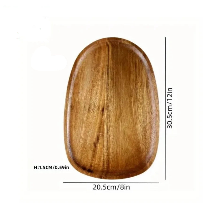 Acacia Wooden Serving Tray – Natural Solid Wood Snack & Food Platter for Coffee, Tea & Appetisers