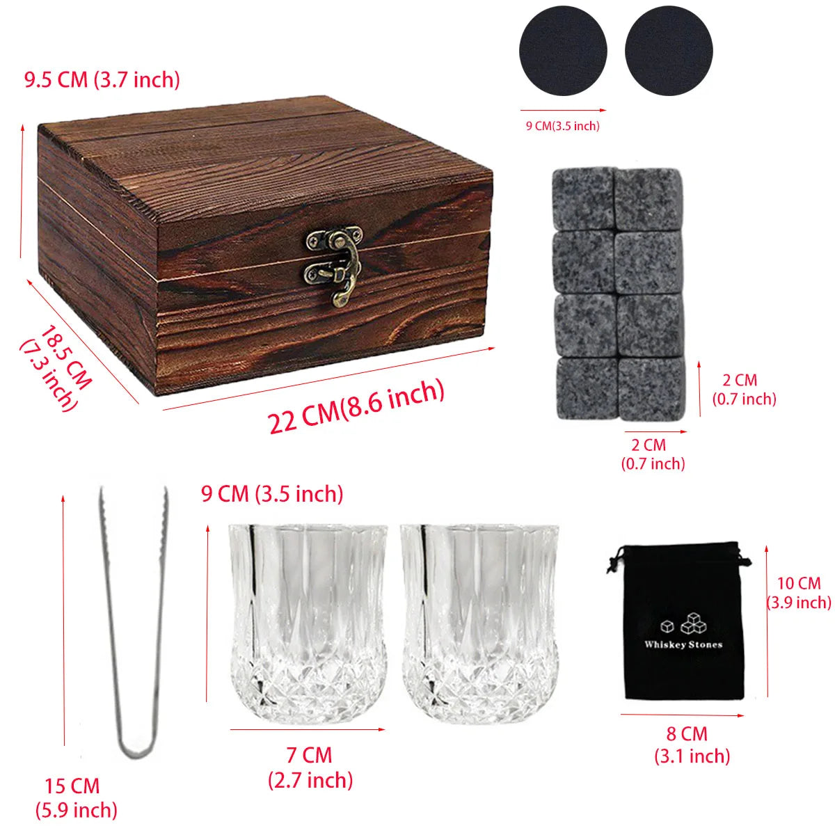 Whisky Glass Gift Set with Cooling Stones & Metal Tongs – Crystal Style Tumblers Gift Box