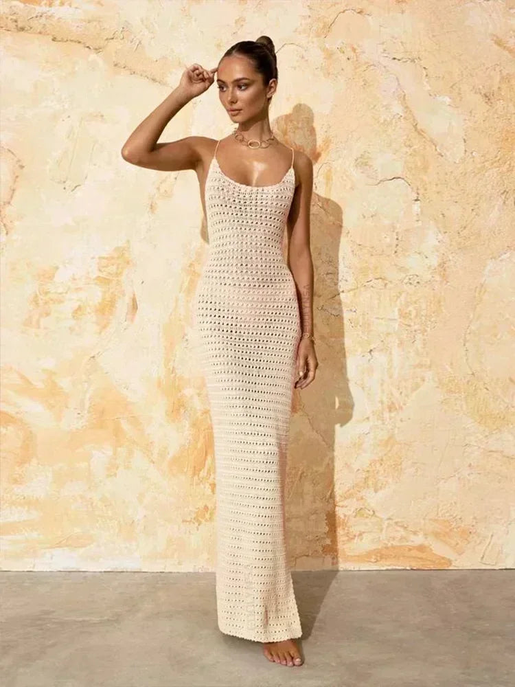 Sorelle Crochet Backless Maxi Dress