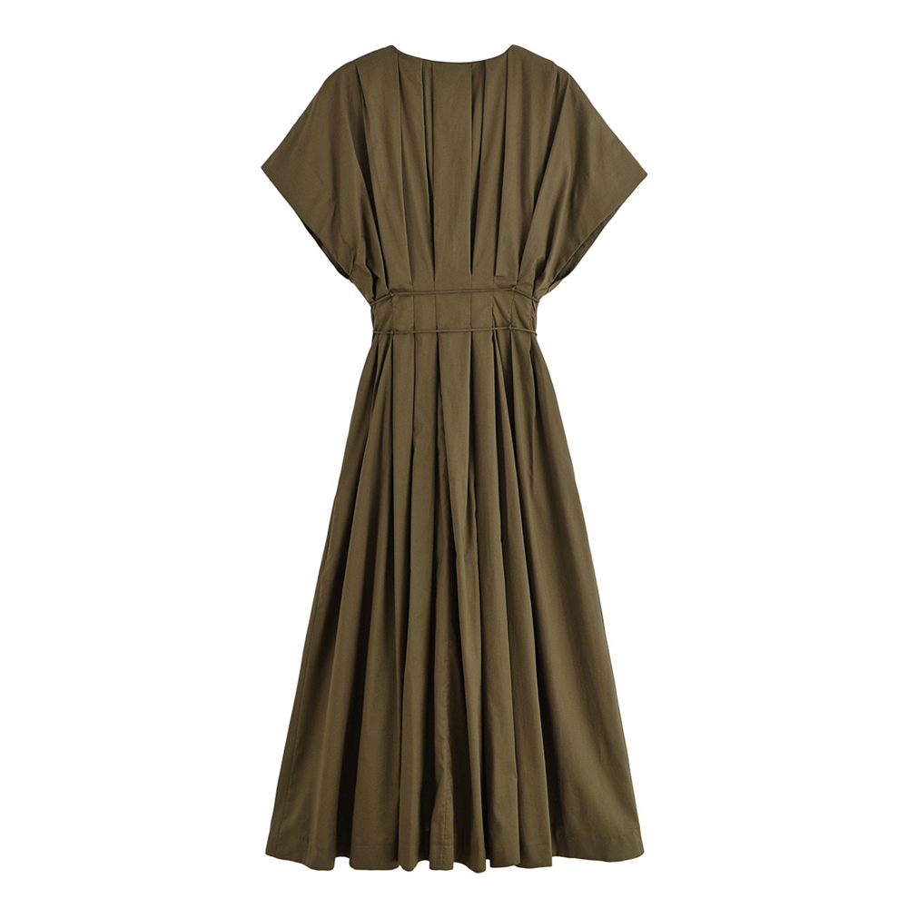 Salomé Pleated Kimono Sleeve Maxi Dress – Structured A-Line Occasion Gown with Waist Tie