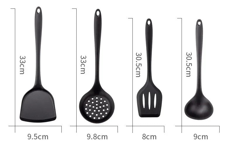 13-Piece Black Silicone Kitchen Utensil Set with Holder – Heat Resistant Non-Stick Cooking Tools