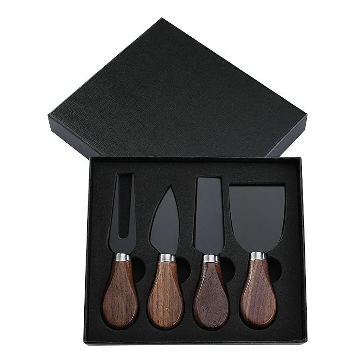 Walnut Handle Cheese Knife Gift Set – 4 or 6 Piece Cheese Tools with Fork & Spreader
