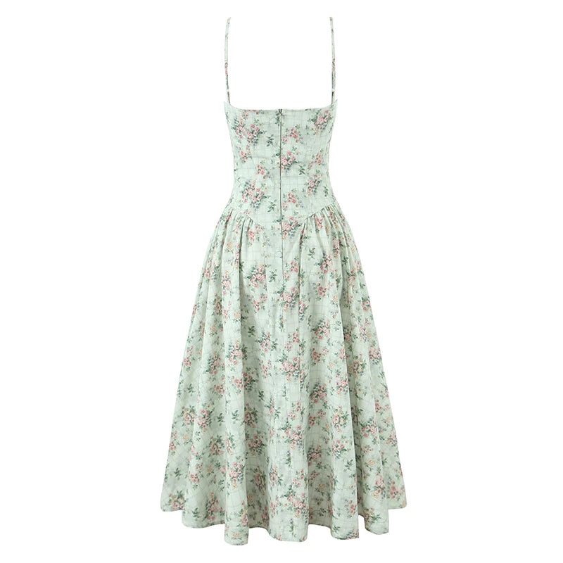 Loretta Sweetheart Neckline Vintage-Inspired Midi Dress – Floral Print, Red, Pink, Navy, White & Black Summer Dresses