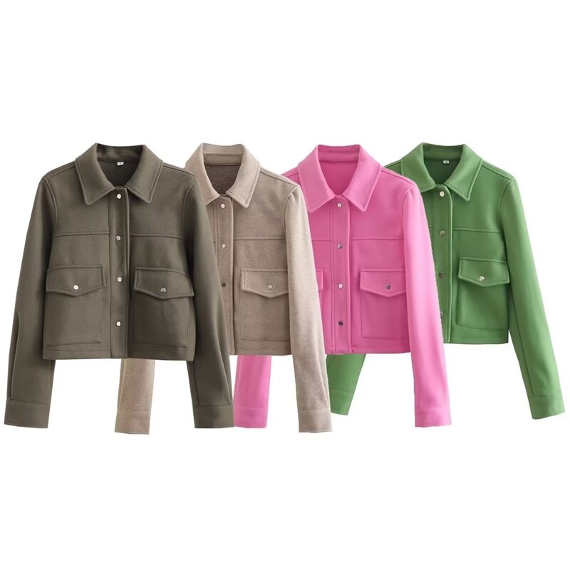 Noa Cropped Lightweight Utility Jacket – Casual Spring Shacket with Front Pockets in Beige, Pink, Green, Khaki & Black