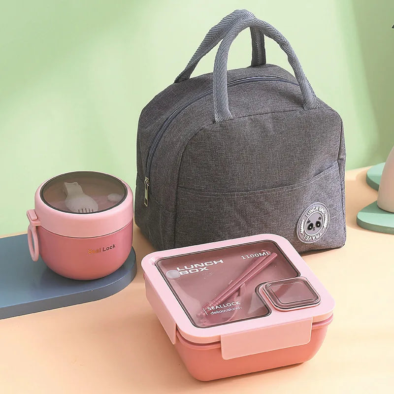Insulated Lunch Box Set with Bag – 3 Piece Portable Food Container & Cutlery