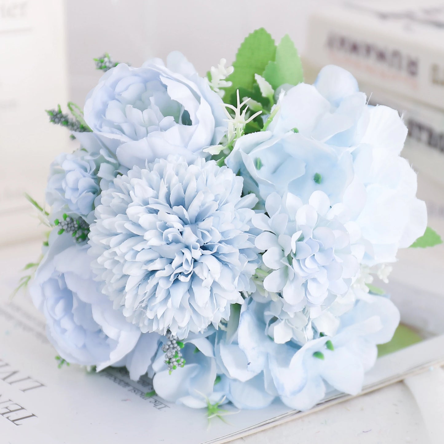 Blush Rose & Hydrangea Flower Bouquet – Pink Faux Floral Centrepiece for Home Decor