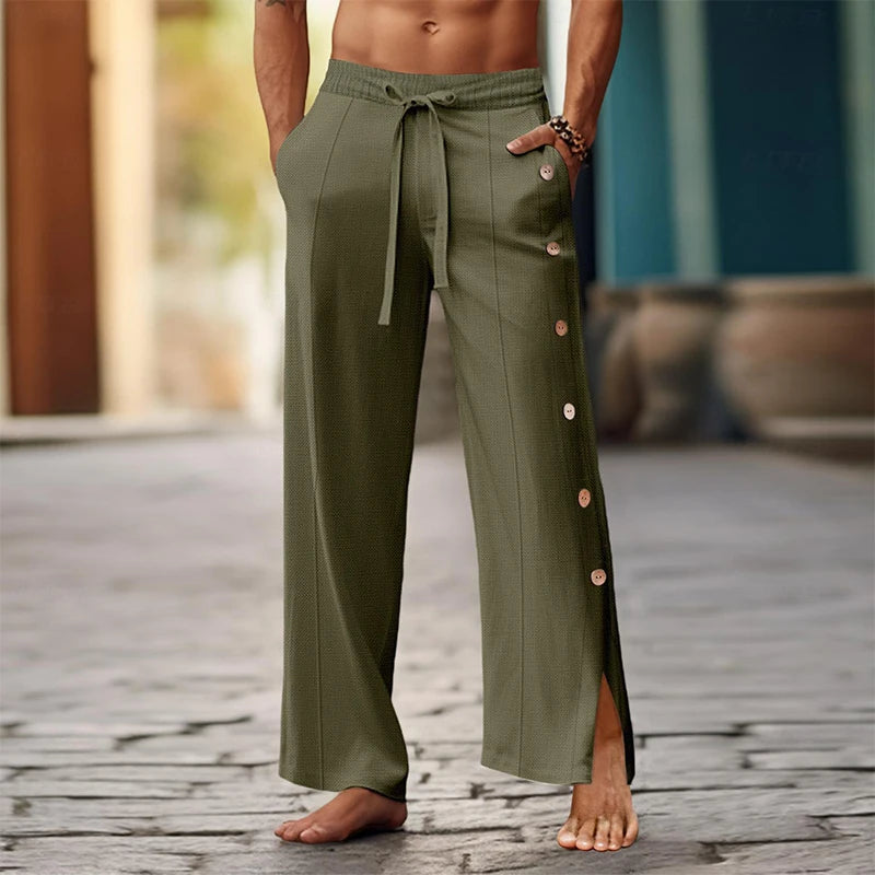 Casual Wide-Leg Pants with Side Buttons