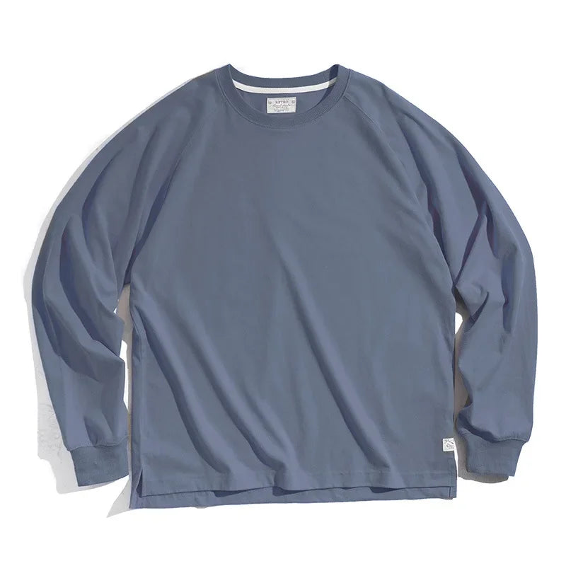 Structured Heavy Cotton Long Sleeve T-Shirt – Premium Fit Men’s Crew Neck Top