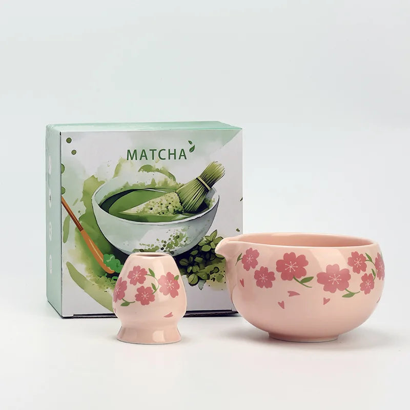 Hanami Blossom Ceramic Tea & Coffee Gift Set – Complete Home Tea Kit with Bowl, Whisk and Scoop