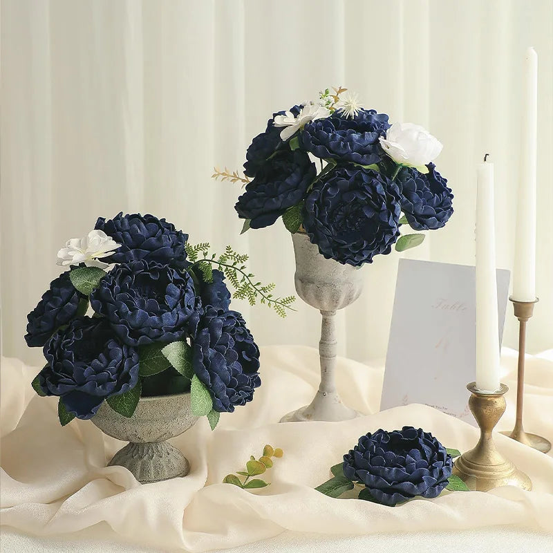Navy Blue Blooming Peony Flowers