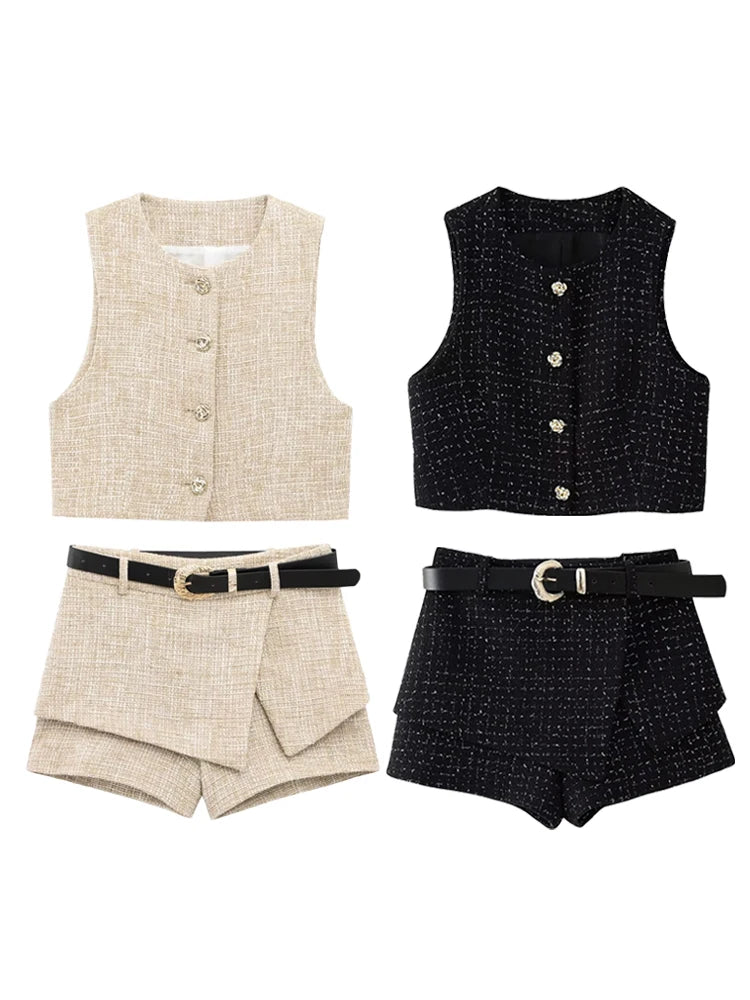 Lunara Tweed Skort Co-Ord Set – Elegant Cream or Black Two-Piece Outfit for Daytime Events & Occasionwear