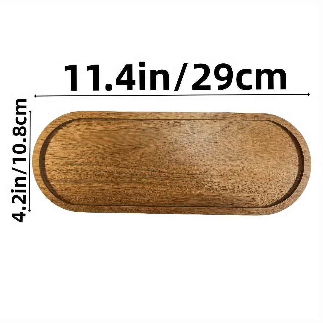 Acacia Wooden Serving Tray – Natural Solid Wood Snack & Food Platter for Coffee, Tea & Appetisers
