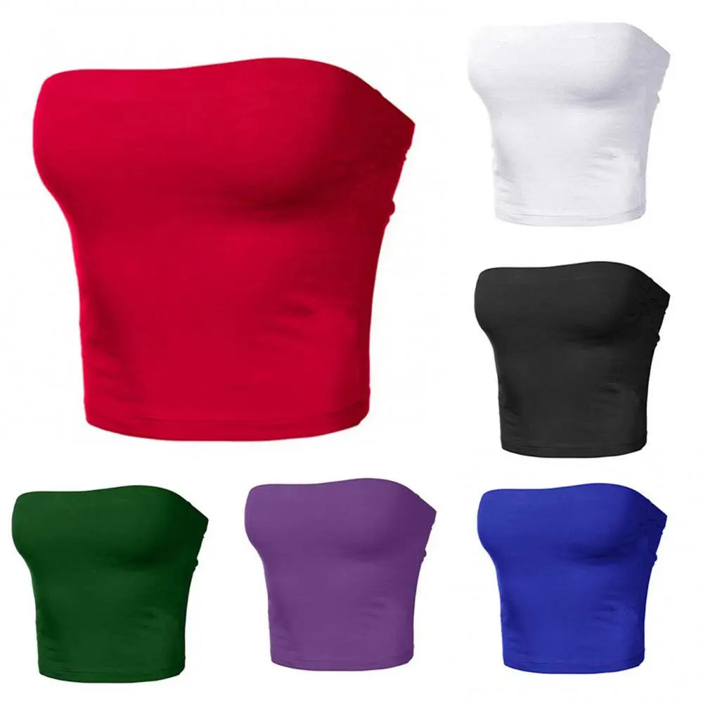 Kaia Strapless Bandeau Crop Top – Fitted Tube Top in Various Colours for Women